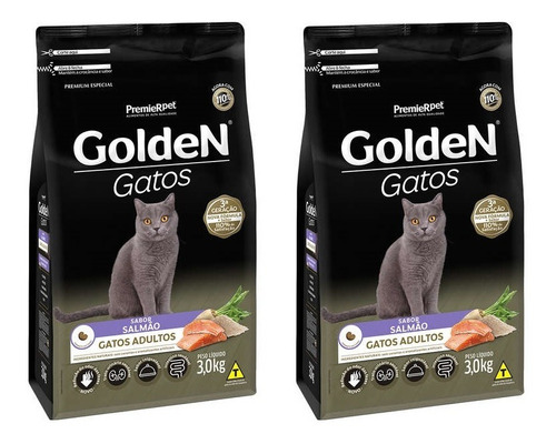 Ração Golden Gatos Adultos Salmão 3kg Premier Kit 2 Unidades