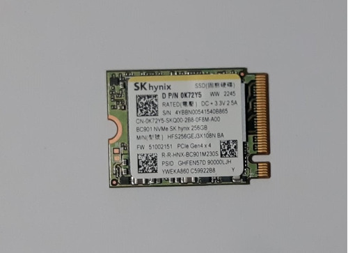 Skhynix Bc901 256gb M.2 Pci-e Gen 4x4 Nvme Ssd Unidad Intern