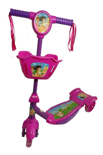 Patinete Infantil Princesas Meninas 3 Rodas Musical Rosa Pi1