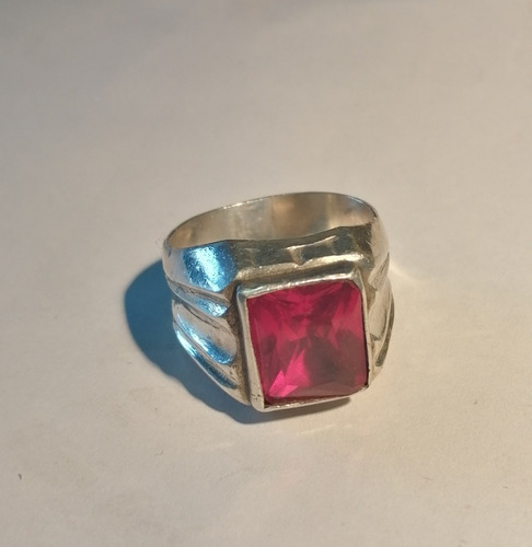 Anillo Plata Hombre Con Piedra Rubi