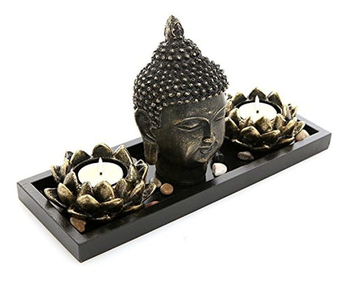 Mygift Cabeza De Buda Escultura Jardín Zen Set Con Vela