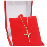 Corrente Masculina 70cm + Cruz C/ Cristo Em Ouro 18k +brinde