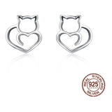 Aros De Plata 925. Diseño Gato. Incluye Caja Regalo.