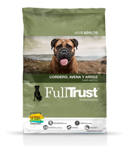 Alimento Full Trust Super Premium Full Balance System Para Perro Adulto Todos Los Tamaños Sabor Cordero, Avena Y Arroz En Bolsa De 8kg