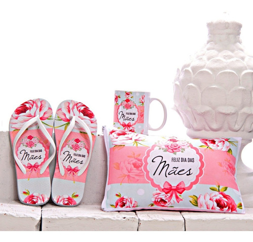 Kit Dias Das Mães Chinelo Caneca Almofada Envio Imediato 24h