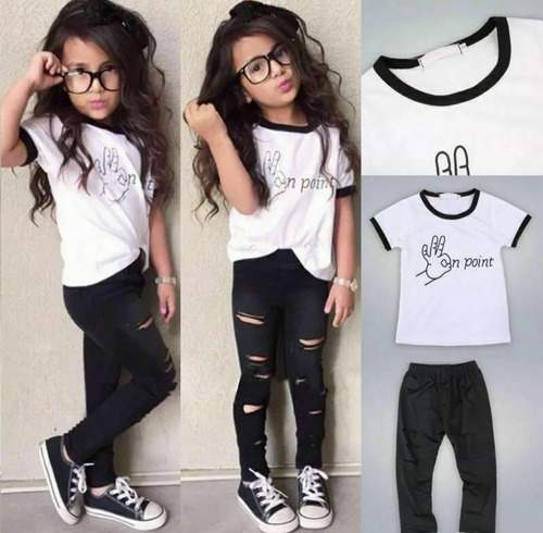 Ropa De Bebe Niña Conjunto Polera Blanca + Pantalón.