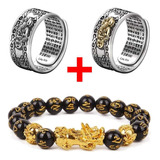 Pulseira Pixiu + Anel Pixiu Dourado E Prata Original