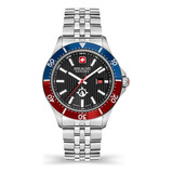 Reloj Swiss Military Smwgh2100604 Para Hombre Cristal Zafiro Color De La Malla Plateado Color Del Bisel Azul/rojo Color Del Fondo Negro