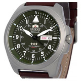 Relógio Orient Masculino Automático Prateado Verde Militar Cor Do Fundo Marrom