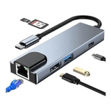 Hub Tipo C 6 En 1 Adaptador Con Puerto Ethernet Hdmi Sd Tf