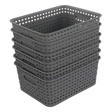 Cestas De Almacenamiento De Plástico Rattan Gris, 6 Pa...