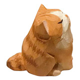 Gato Laranja Estatueta De Madeira Miniatura Animal Arte