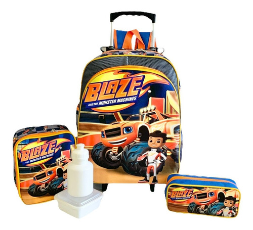 Kit Mochila Infantil Blaze Monster Machine Carro Rodinhas G 