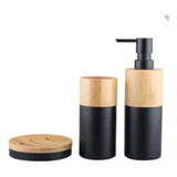 Kit Set Accesorios Baño 3 Piezas Bambu Dispenser Jabonera