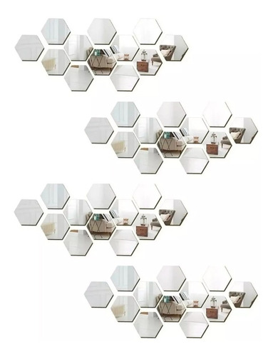 Pack X48 Vinilo Espejo Pared Adhesivo Hexagonal Decorativo 