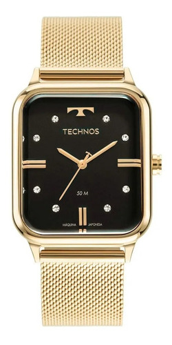 Relógio Technos Feminino Quadrado Dourado Strass 2039cq/1p