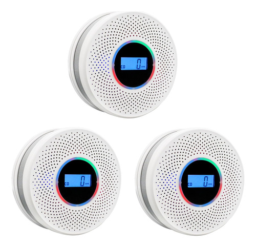 3 Detectores De Humo Y Monoxido De Carbono Alarma Luz Sonido
