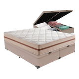 Cama Box Com Baú Bege E Colchão Queen Classic Anjos