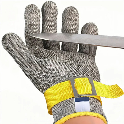 Guantes De Carnicero Anticortes De Acero Inoxidable, M Plateado