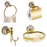 Kit Banheiro Vintage Metal Dourado Ouro Luxo Provençal 4 Pçs