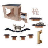 Prateleira Para Gato 10 Pcs Com Comedouro E Arranhador 