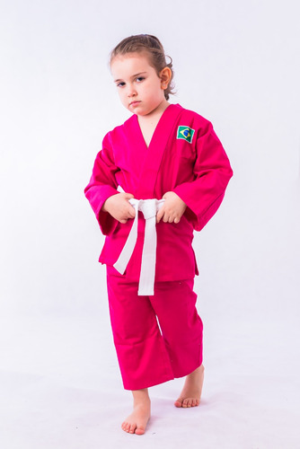 Kimono Infantil Liso Reforçado Pink  + Faixa Branca Grátis