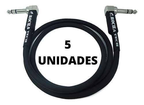 Kit 5 Cabos P/ Pedal P10 90°l Estéreo Balanceado Trs 25cm