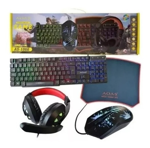 Combo 4 En 1 Gamer Teclado Luces Mouse Audífonos Padmouse Le