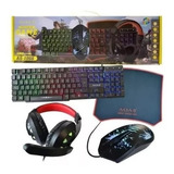 Combo 4 En 1 Gamer Teclado Luces Mouse Audífonos Padmouse Le