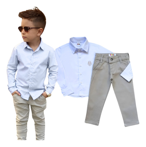 Roupa Conjunto Social Menino Branco Com Bege Tamanho 1 Ao 8