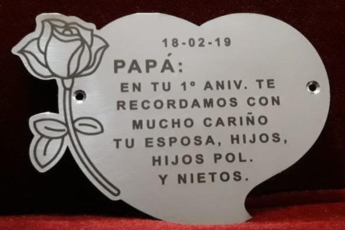 Placa Recordatoria Cementerio 10x14 Corazon Con Rosa