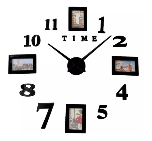 Reloj De Pared 3d 100x100 Cm Grande Color Negro 