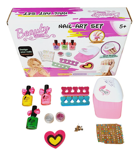 Kit Manicure Infantil Con Secador + Esmalte Uñas Y Diseños