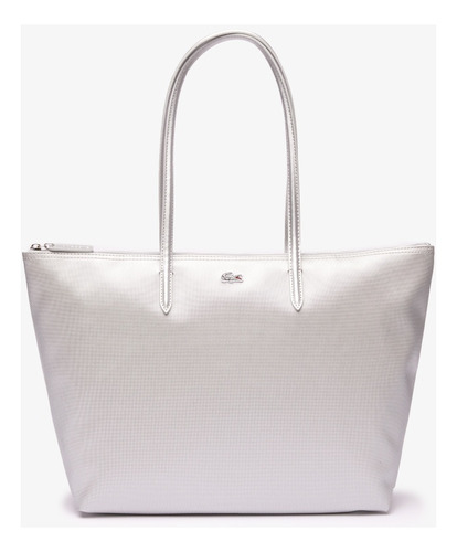 Lacoste Bolso Tote Grande L.12.12 De Lona Recubierta Silver