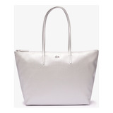 Lacoste Bolso Tote Grande L.12.12 De Lona Recubierta Silver