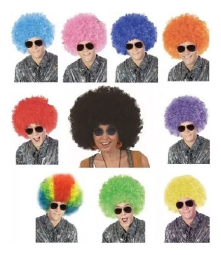 Peluca Afro Payaso Rulos Cotillon Fiesta Colores