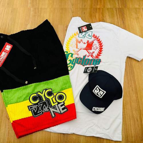 Kit Bermuda Reggae Da Cyclone Veludo+ Camiseta E Boné Chave