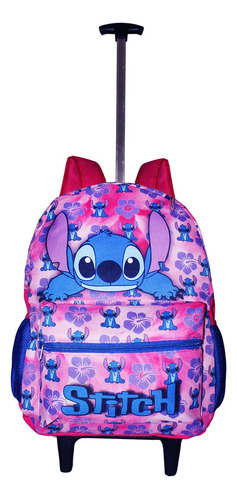 Mochila Lilo Stitch Infantil Feminina Rodinhas Escolar Grand Cor Rosa Desenho Do Tecido Lilo & Stitch