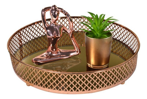 Bandeja Espelhada Rose Gold Premium Metal Redonda 24 X 5 Cm