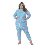 Pijama Macacão Soft Feminino Plus Size Zíper Longo Inverno