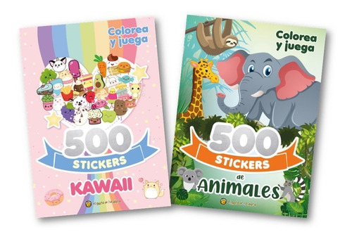 ** 2 Libros 500 Stickers Kawaii Animales ** Actividades