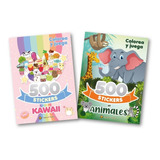 ** 2 Libros 500 Stickers Kawaii Animales ** Actividades