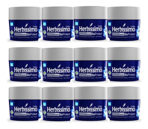 Kit 12 Desodorante Creme Herbissimo Bioprotect Cedro 55g