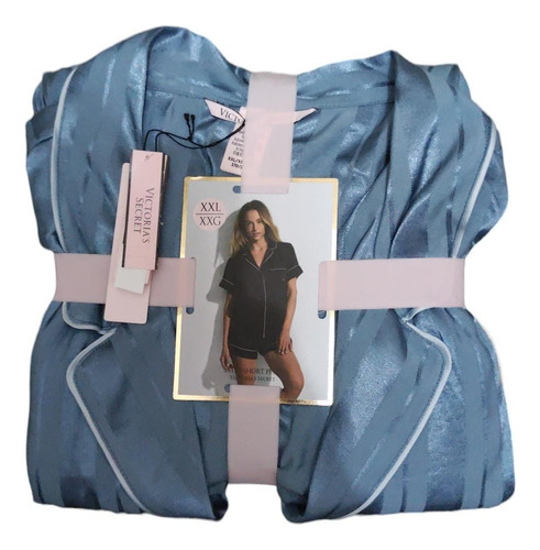 Pijama Victoria Secrets Listrado Azul Clássico Curto