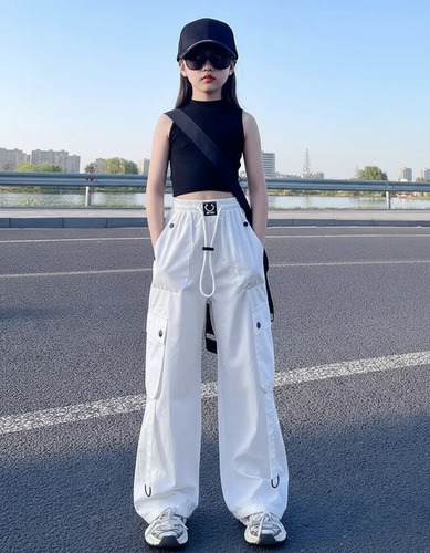 Pantalones Cargo Blancos Para Niñas, Cintura Alta