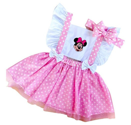 Roupa Bebê Minnie Rosa Sainha Mesversário, Jardineira