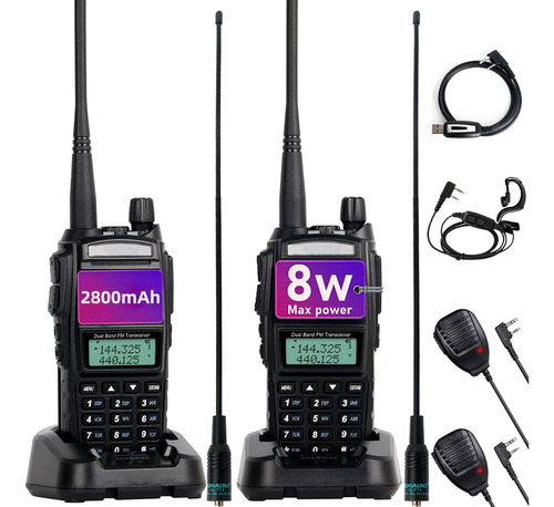 2pz Radios Walkie Talkies 8w Uhf Vhf Fm 2800mah & Cable Usb