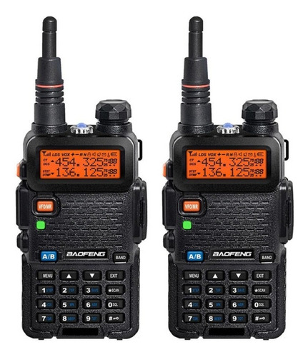 Kit 2 Rádio Ht Dual Band Uhf E Vhf Baofeng Uv5r Rádio Cor Preto