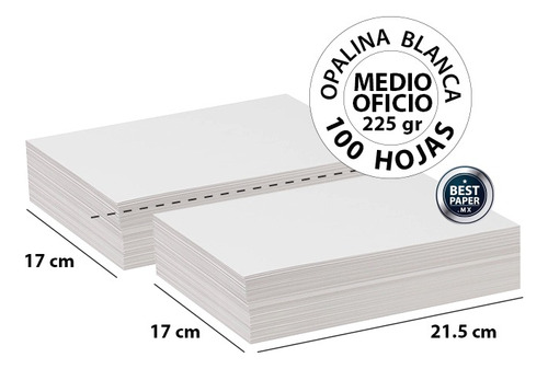 Papel Opalina Blanca 225 Gr Medio Oficio - 100 Hojas