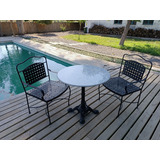 Juego Terraza Mesa Mármol Con 2 Sillas Forjadas